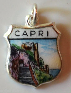 Capri Italy - Capri Train - Vintage Enamel Travel Shield Charm